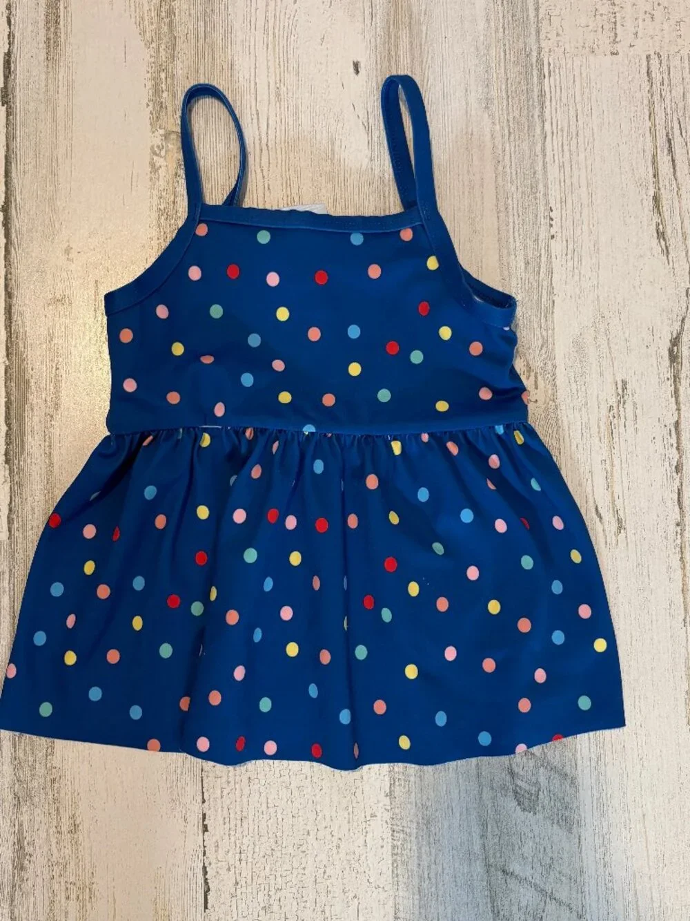 Hanna Andersson Little Girls Size 3 Swim Tankini Top Blue Polka Dot Strappy